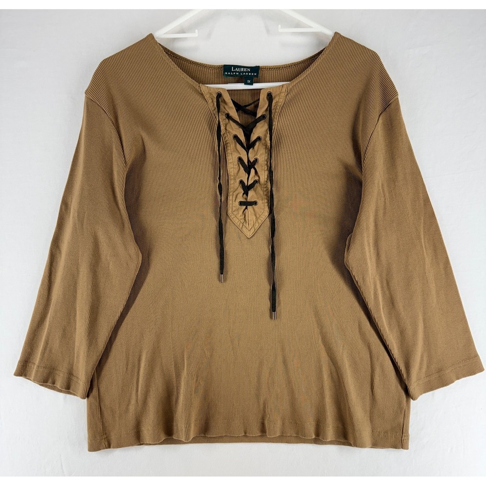 Ralph Lauren Ribbed Lace Up Boatneck Riding Top 1X Equestrian Western Heritage